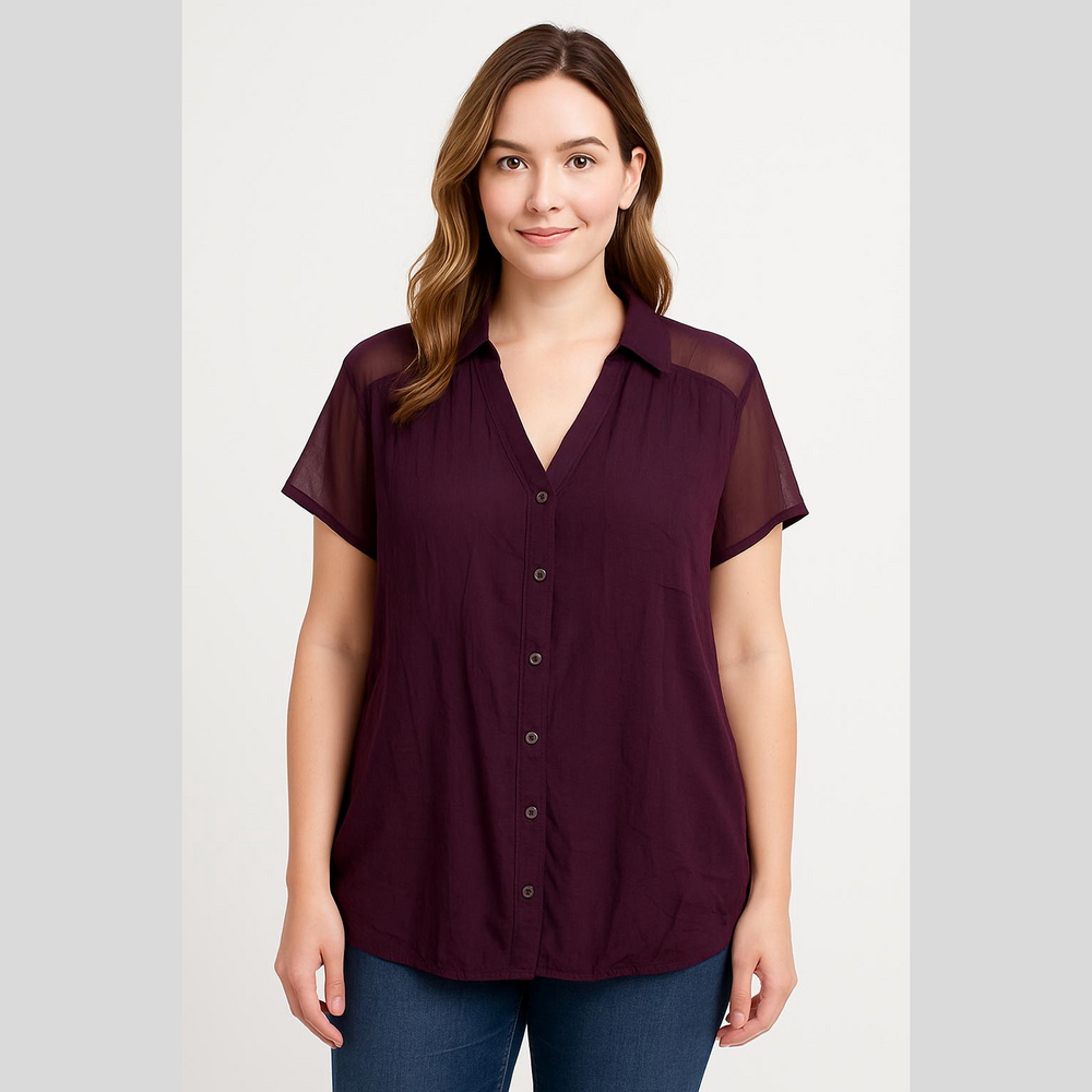 Express Plum Button-Down Short Sleeve Shirt